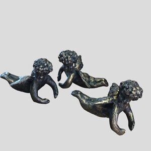 Cherub Taper Candle Huggers Odd Looking Angels Black and Goldish Lot of 3